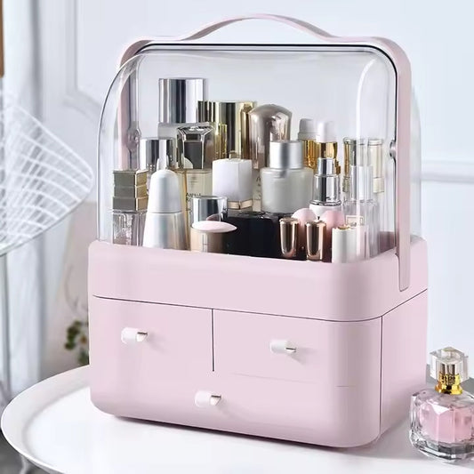 Acrylic Double Door Makeup & Cosmetic Organizer – Stylish, Dustproof & Spacious Storage Solution